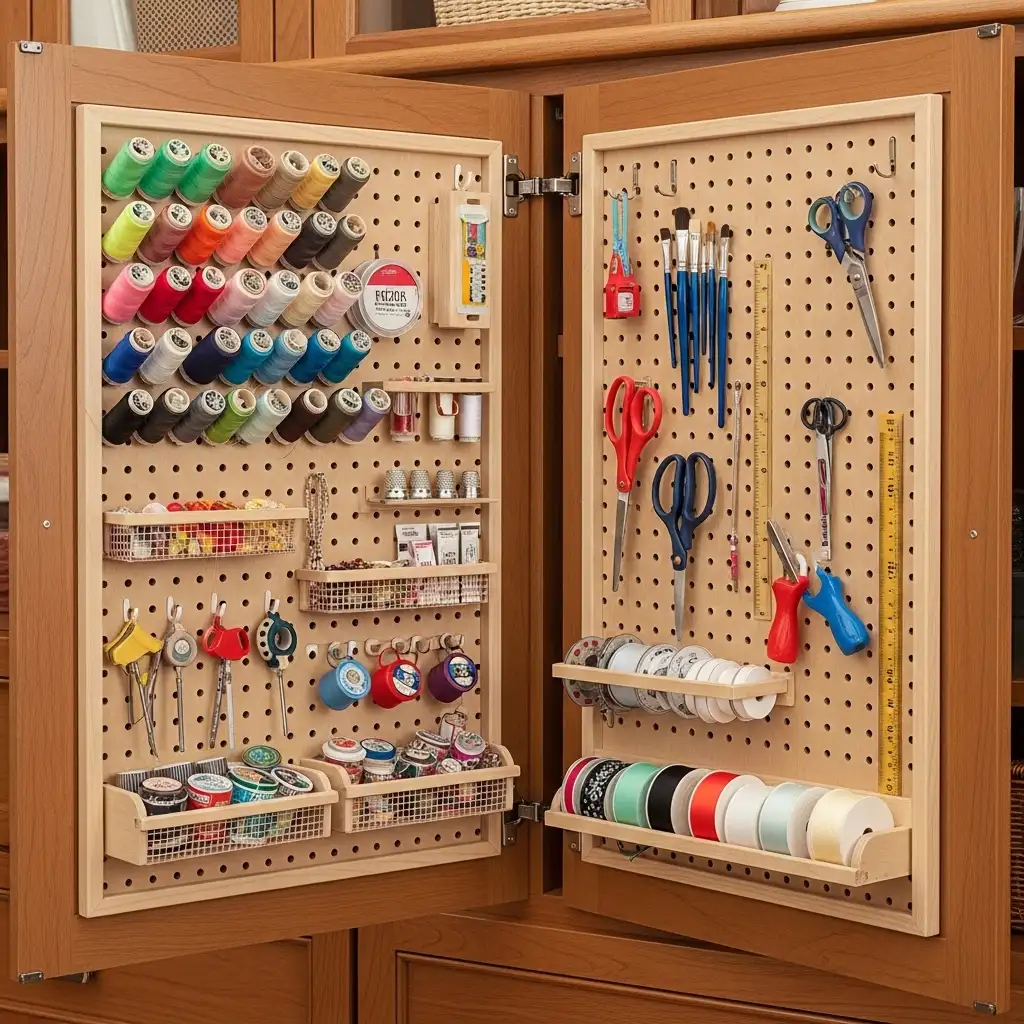 11 Use a Pegboard Inside Cabinet Doors