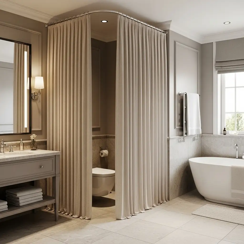 15 Use Curtains to Separate the Bath and Toilet Zone