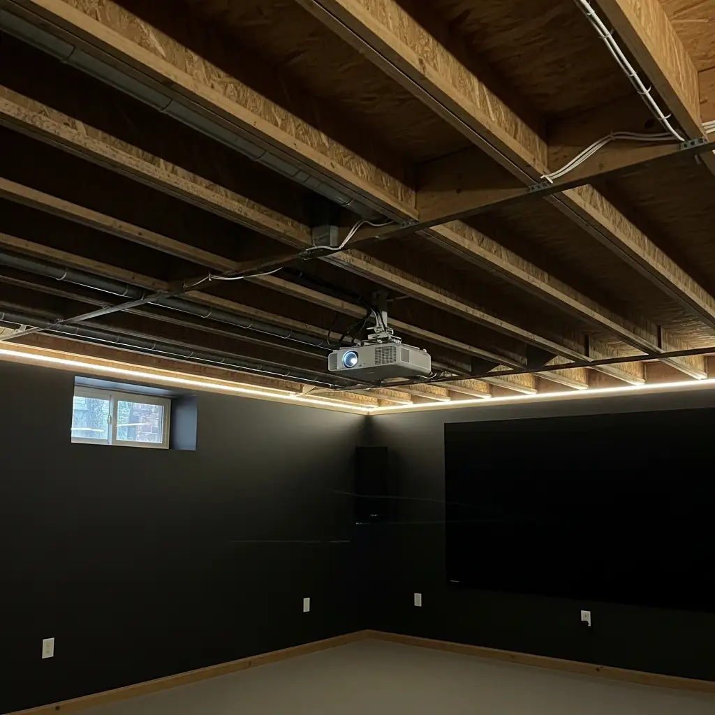 16 Exposed Basement Ceiling for a Home Theater