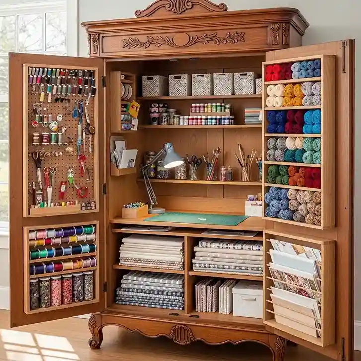 17 Use a Vintage Armoire or Wardrobe for Hidden Craft Storage