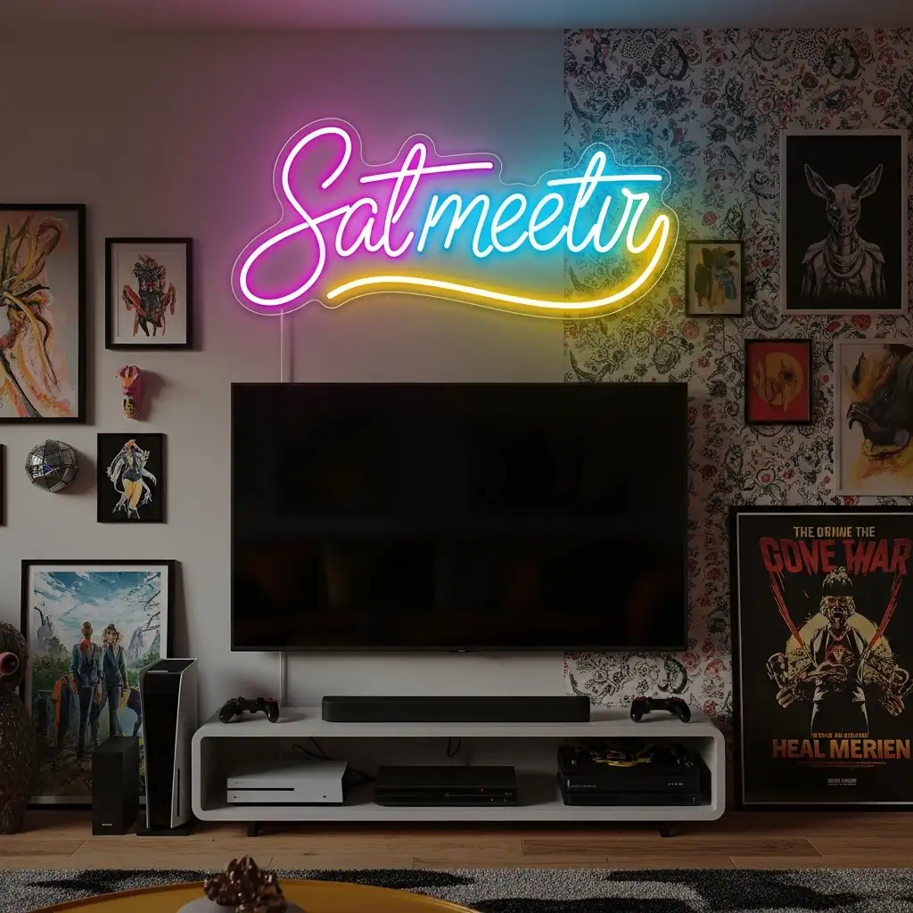 18 Create a Neon Sign Statement Above the TV