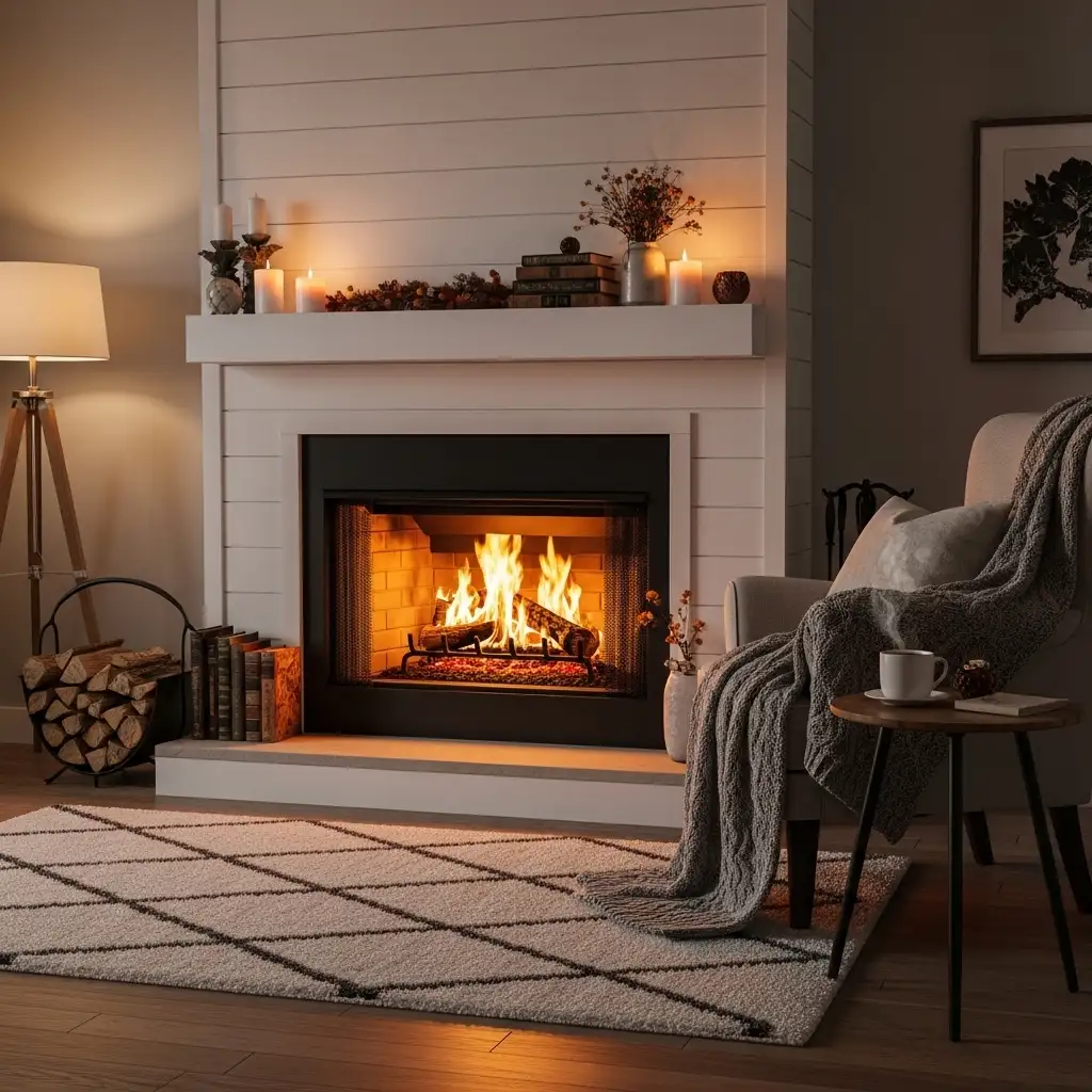 19 Fireplace Hearth with Shiplap or Wood Panelled Walls