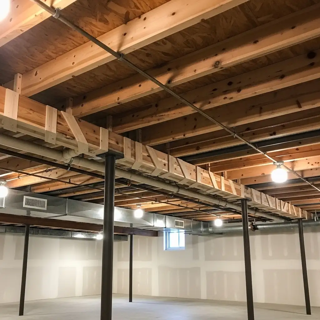 20 Adding Wood Elements to an Exposed Basement Ceiling