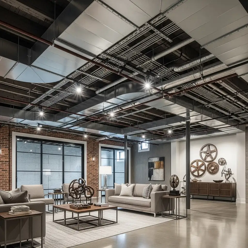 21 Exposed Basement Ceiling in a Modern Industrial Style