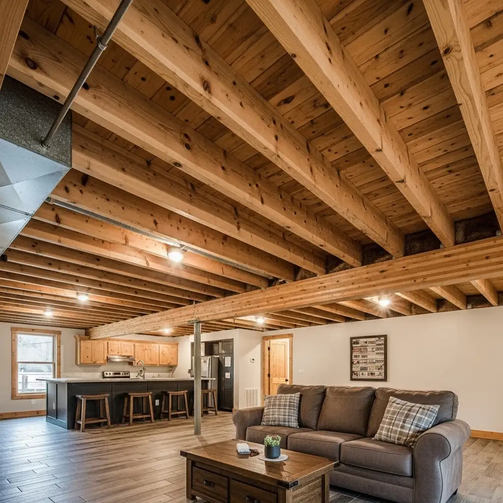 22 Exposed Basement Ceiling in a Rustic Style