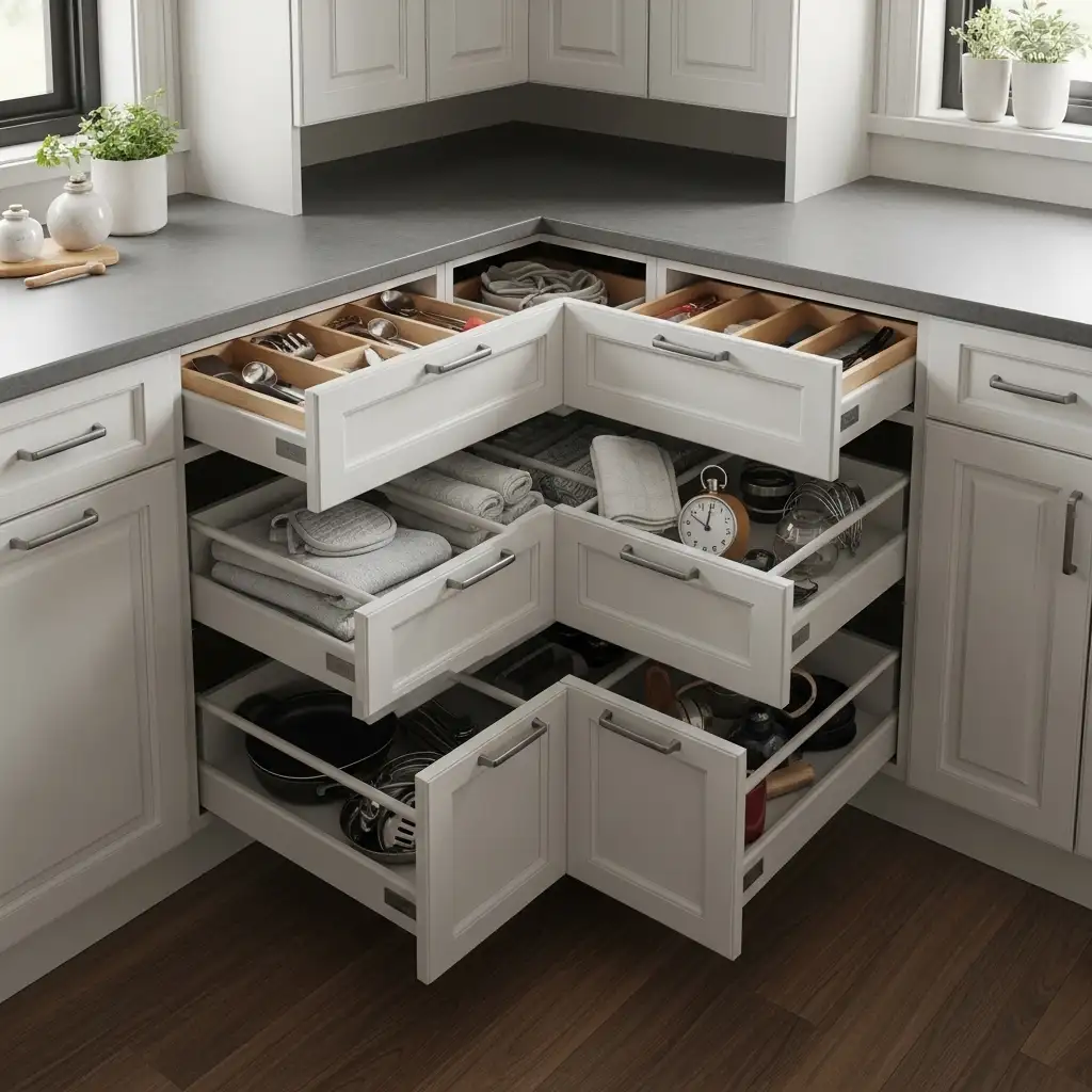 23 Corner Cabinet with Drawers Below