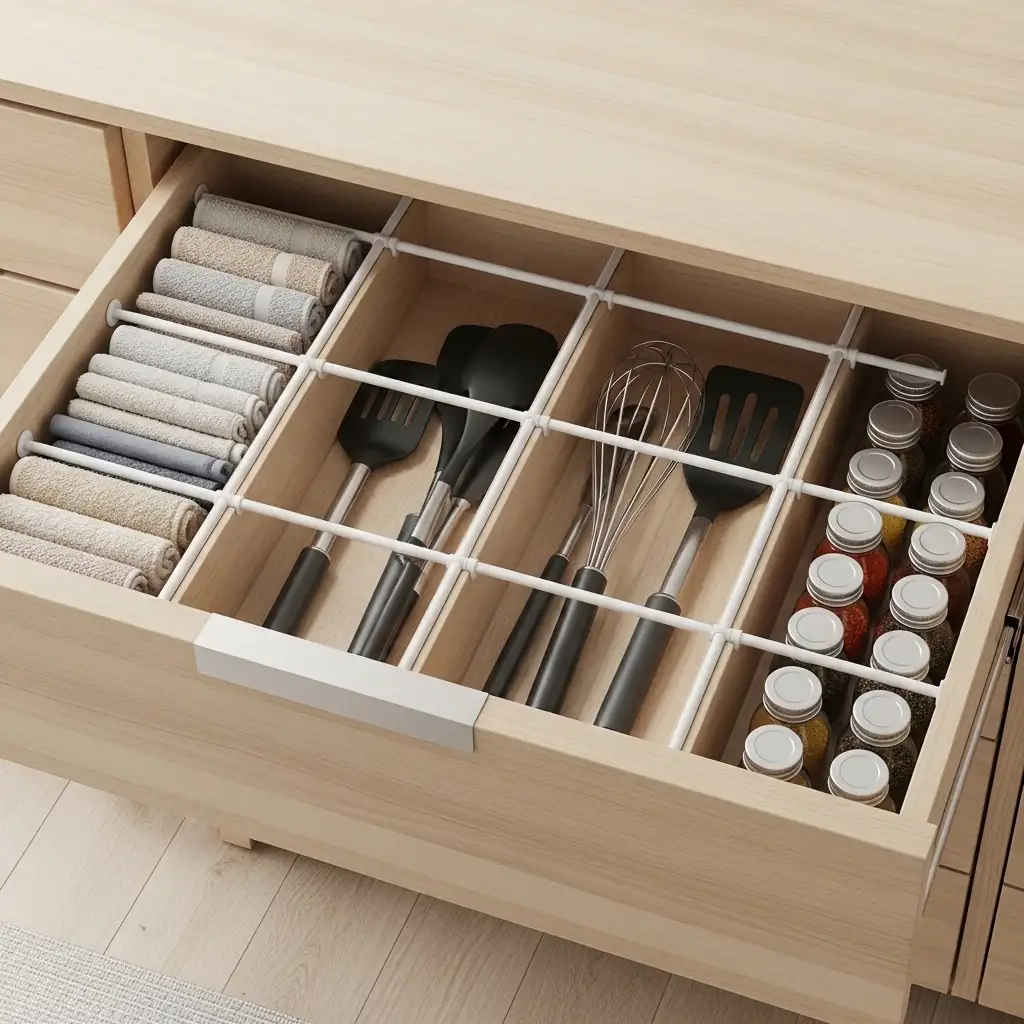 25 Use Tension Rods Inside Drawers as Dividers