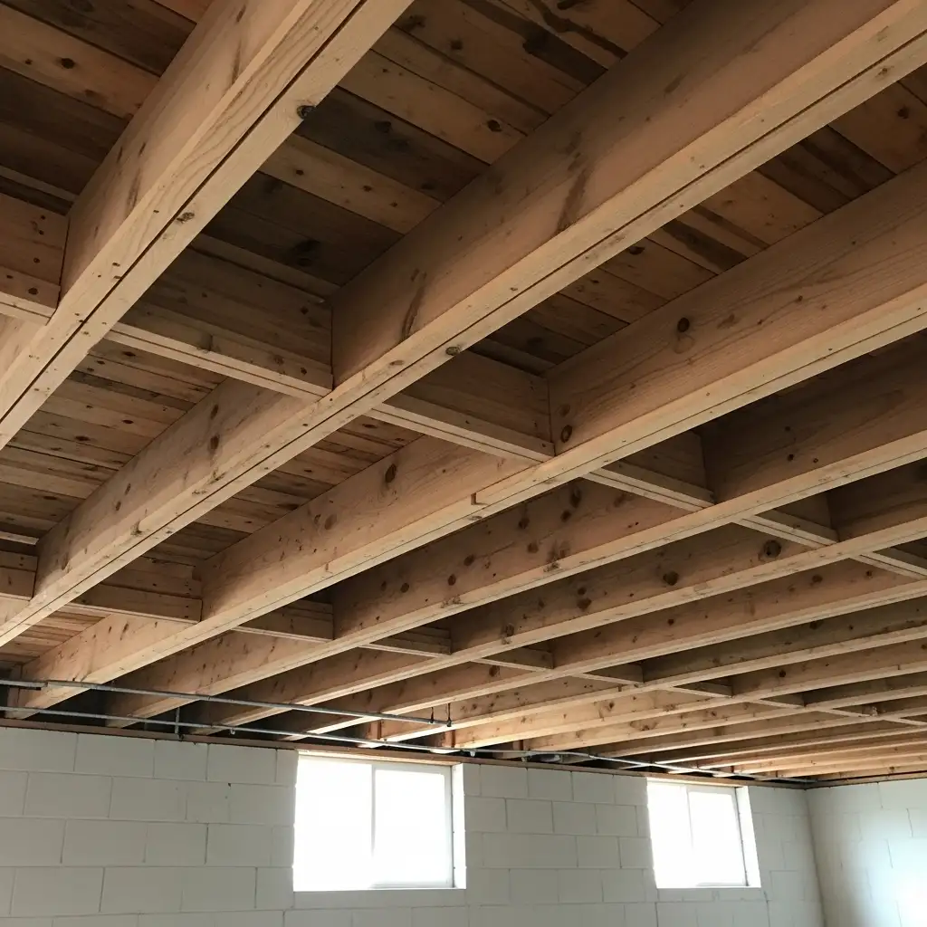27 Exposed Basement Ceiling with Reclaimed Wood Planks
