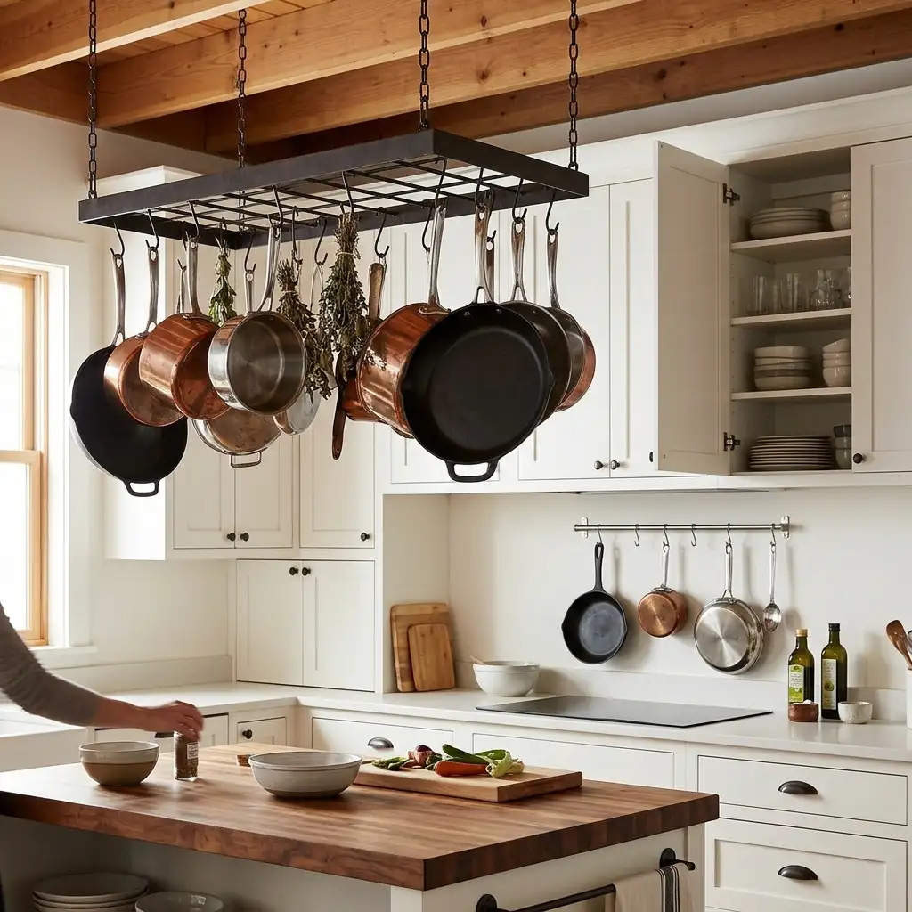 10. Hang Pots and Pans to Free Cabinet Space