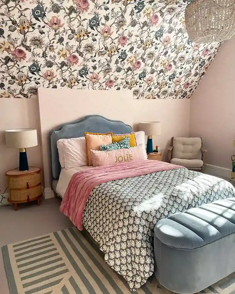 10. Use Wallpaper on the Sloped Ceiling Section
