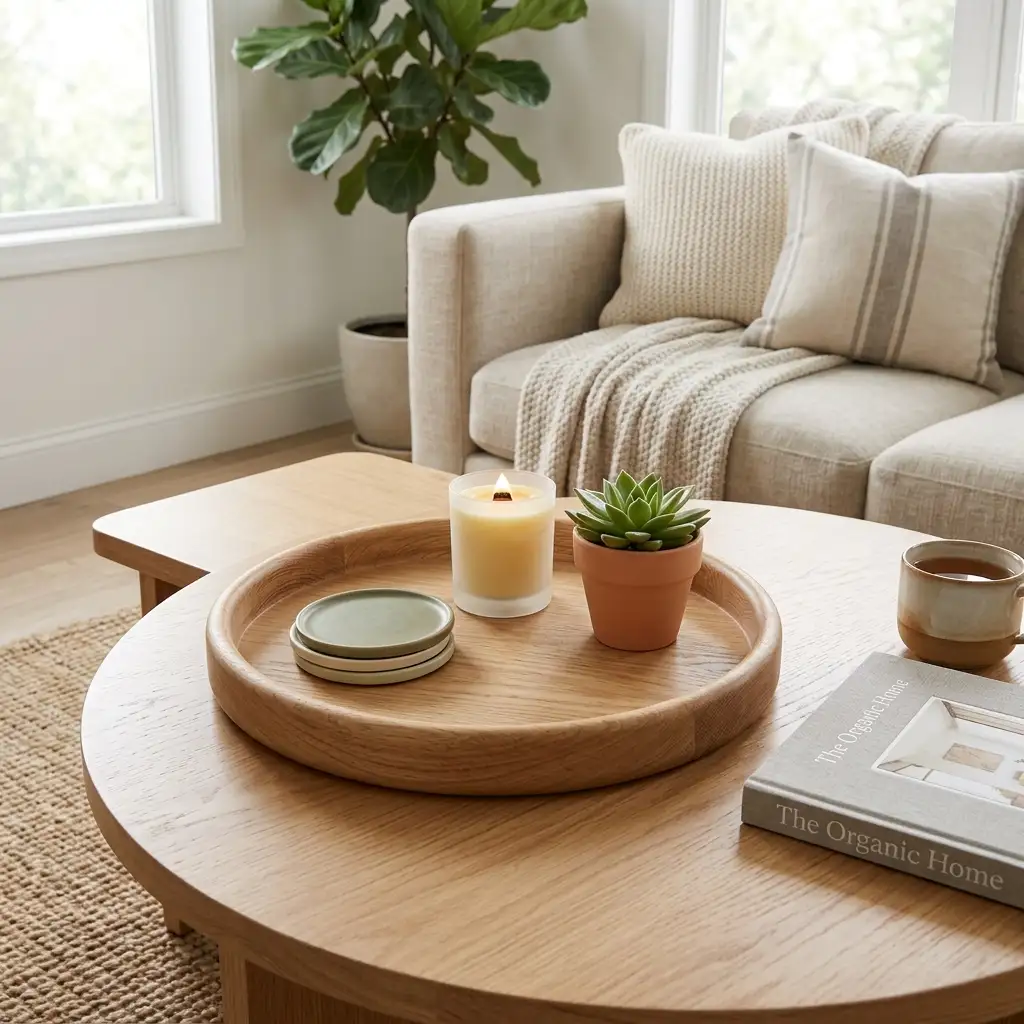 10. Use a Round Wooden Tray for a Natural Look