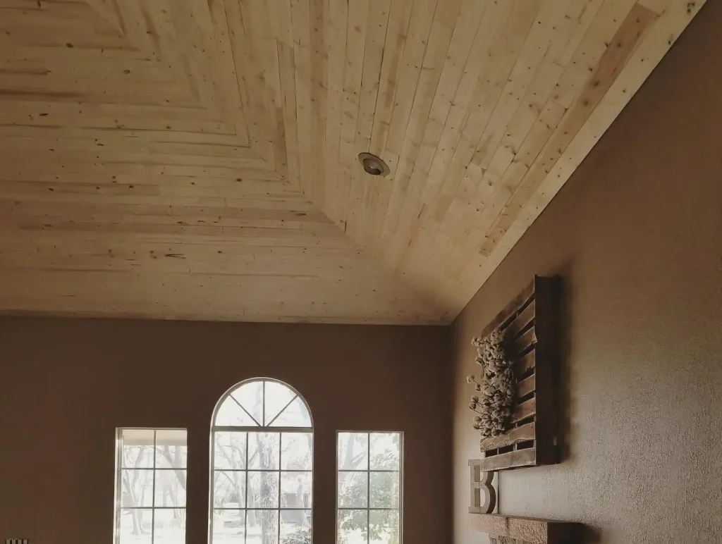 14. Add a DIY Wood Plank Ceiling to a Home Office