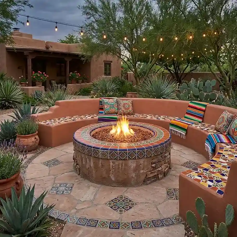 16. Create a Fire Pit Landscape With Mexican Tile Accents