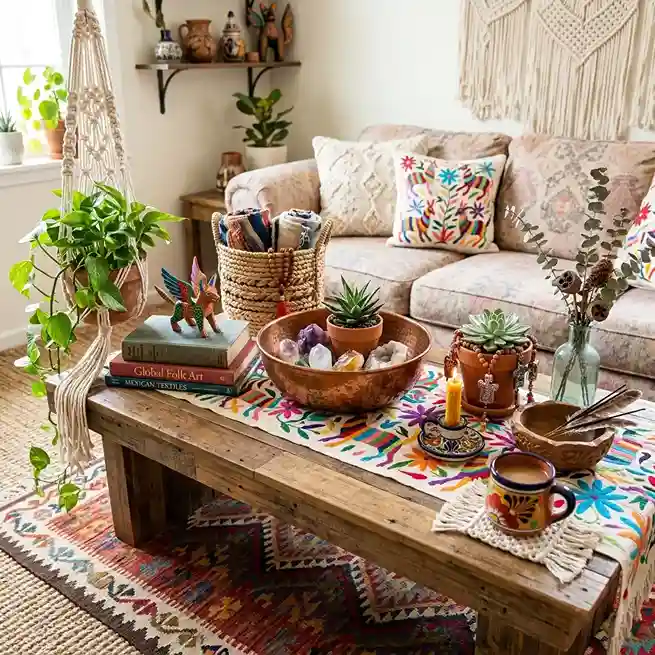18. Create a Bohemian Coffee Table Display