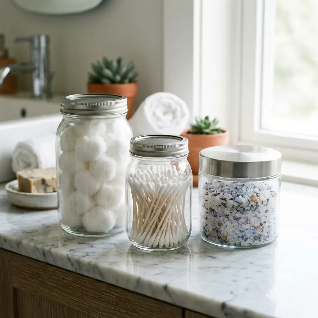 18. Use Cotton and Bath Salt Storage Jars