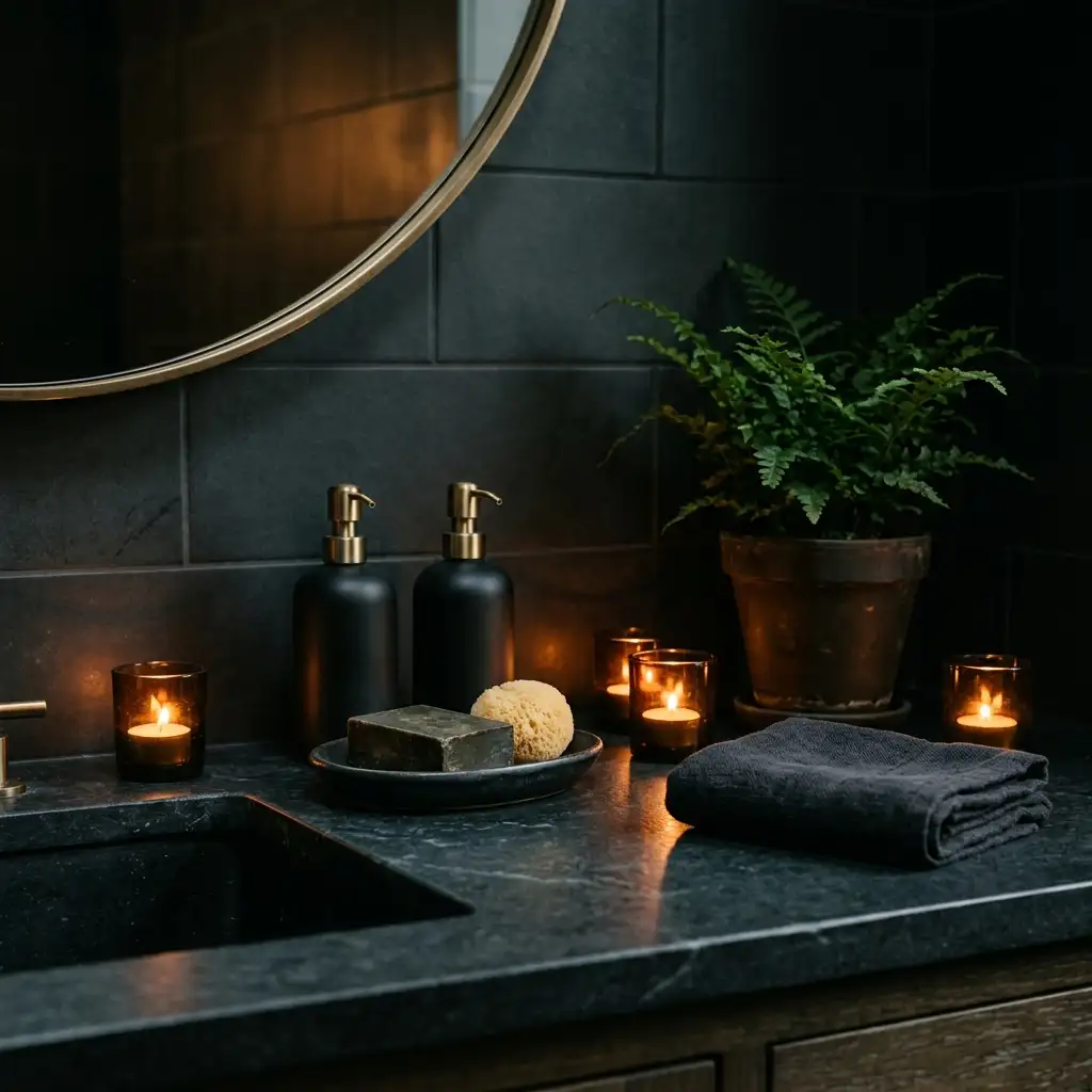 19. Create a Moody Dark Bathroom Counter