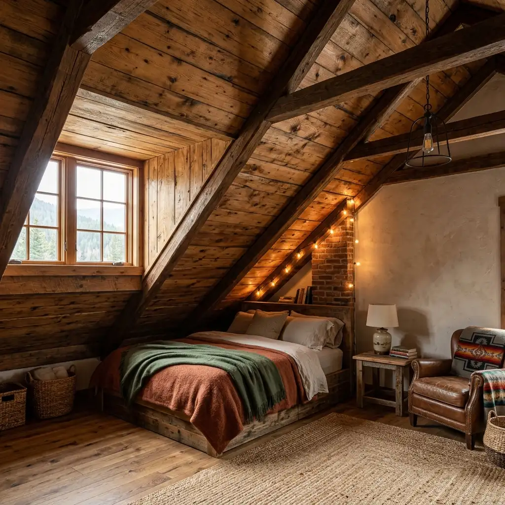 19. Create a Warm Rustic Sloped Ceiling