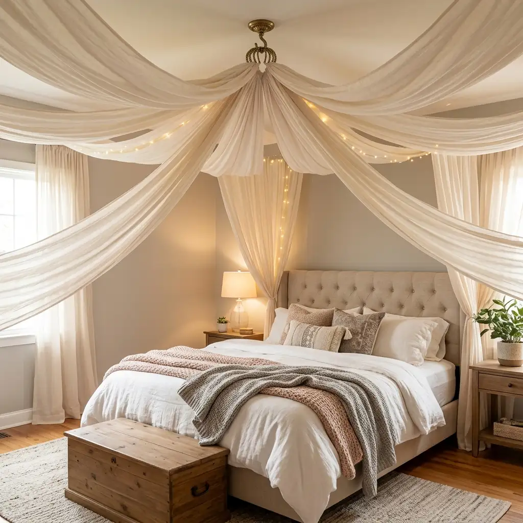 2. Create a Draped Canopy Ceiling Above the Bed