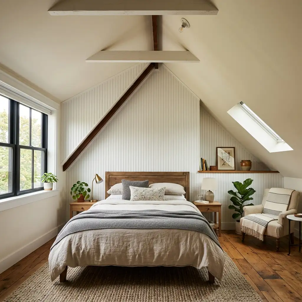 20. Beadboard Accent Wall in an Attic or Sloped Space