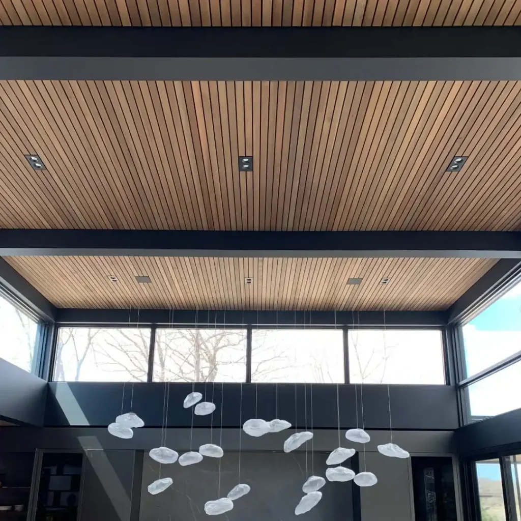 21. Add a Wooden Slat Panel Ceiling
