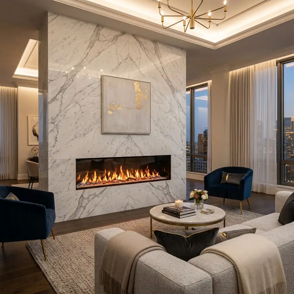 24. Electric Fireplace with Marble Surround