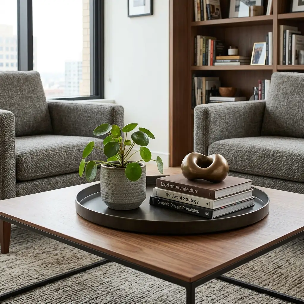 25. Create a Coffee Table Display in a Home Office Setting