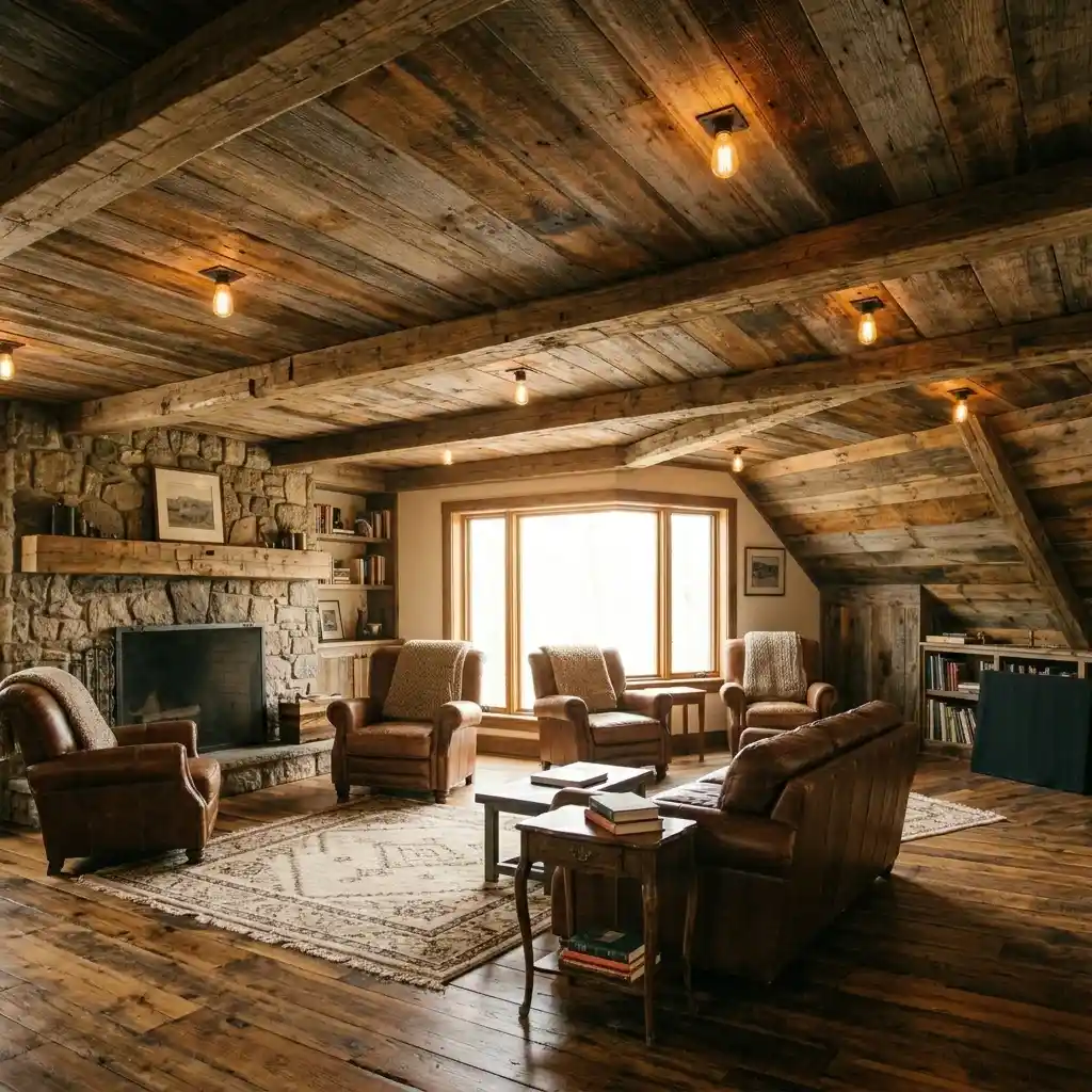 25. Create a Warm Rustic Ceiling With Reclaimed Wood