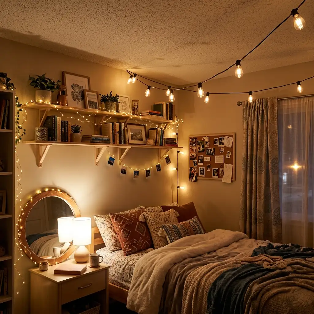 25. Hang String Lights for Warm Ambient Lighting