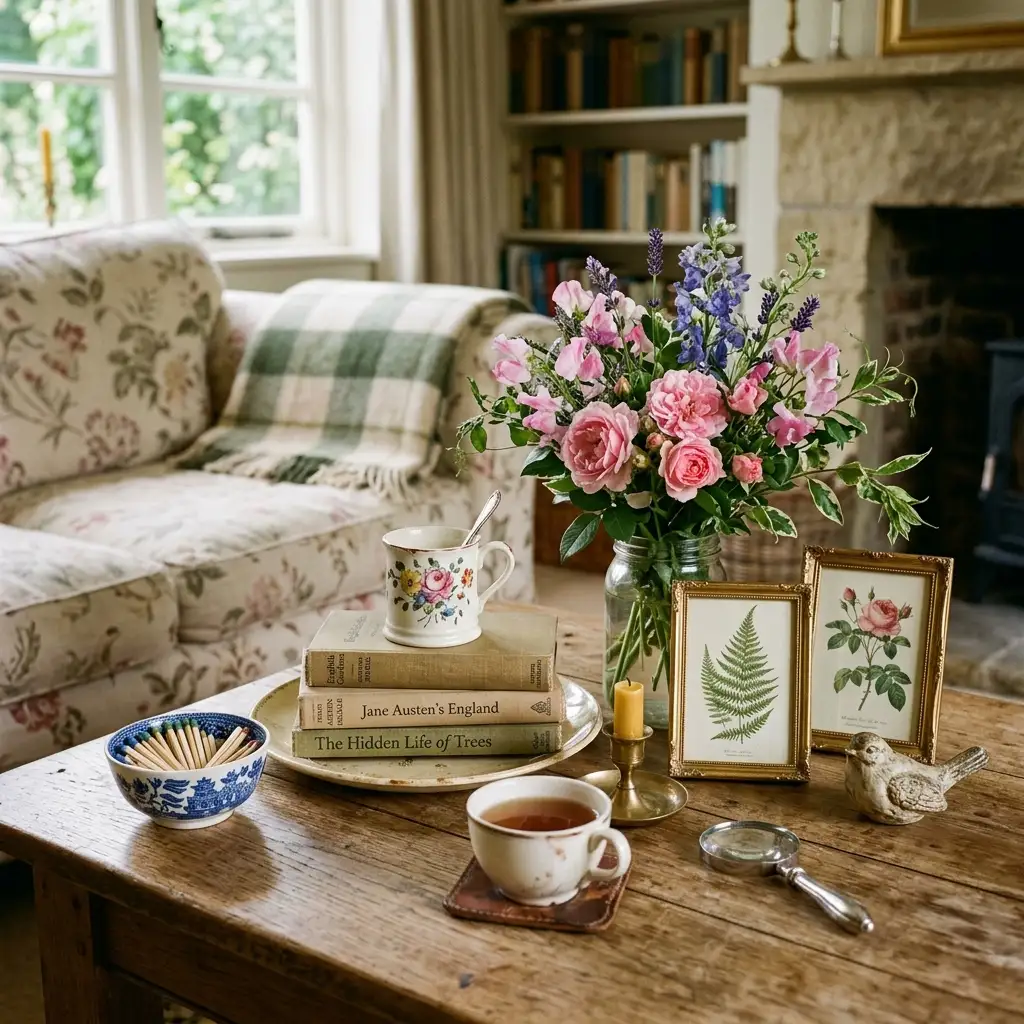 27. Create a Cottage or English Country Coffee Table Display