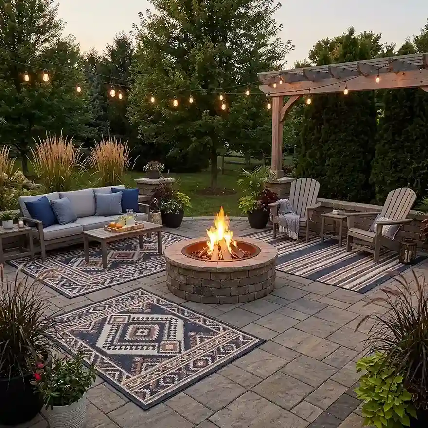 28. Create a Fire Pit Landscape With Outdoor Rugs