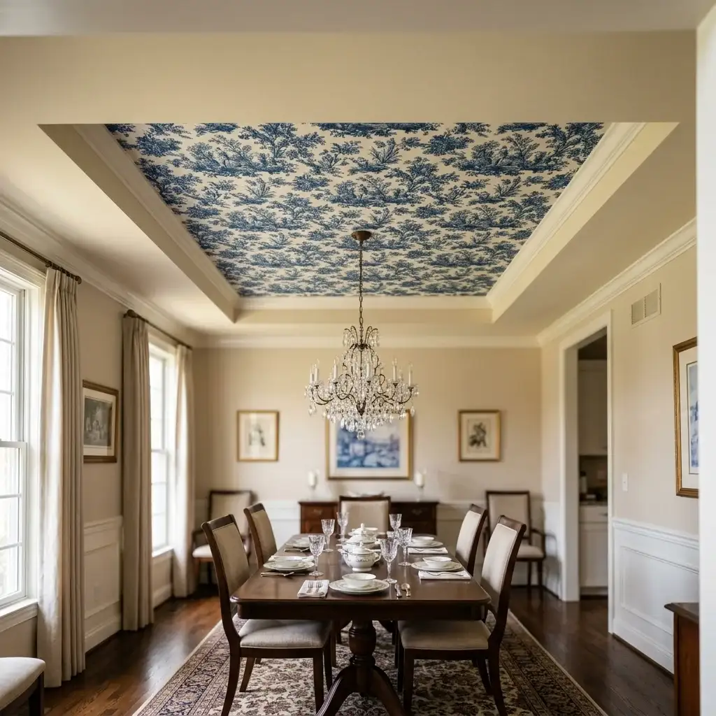 29. Use Fabric Wallpaper on the Ceiling