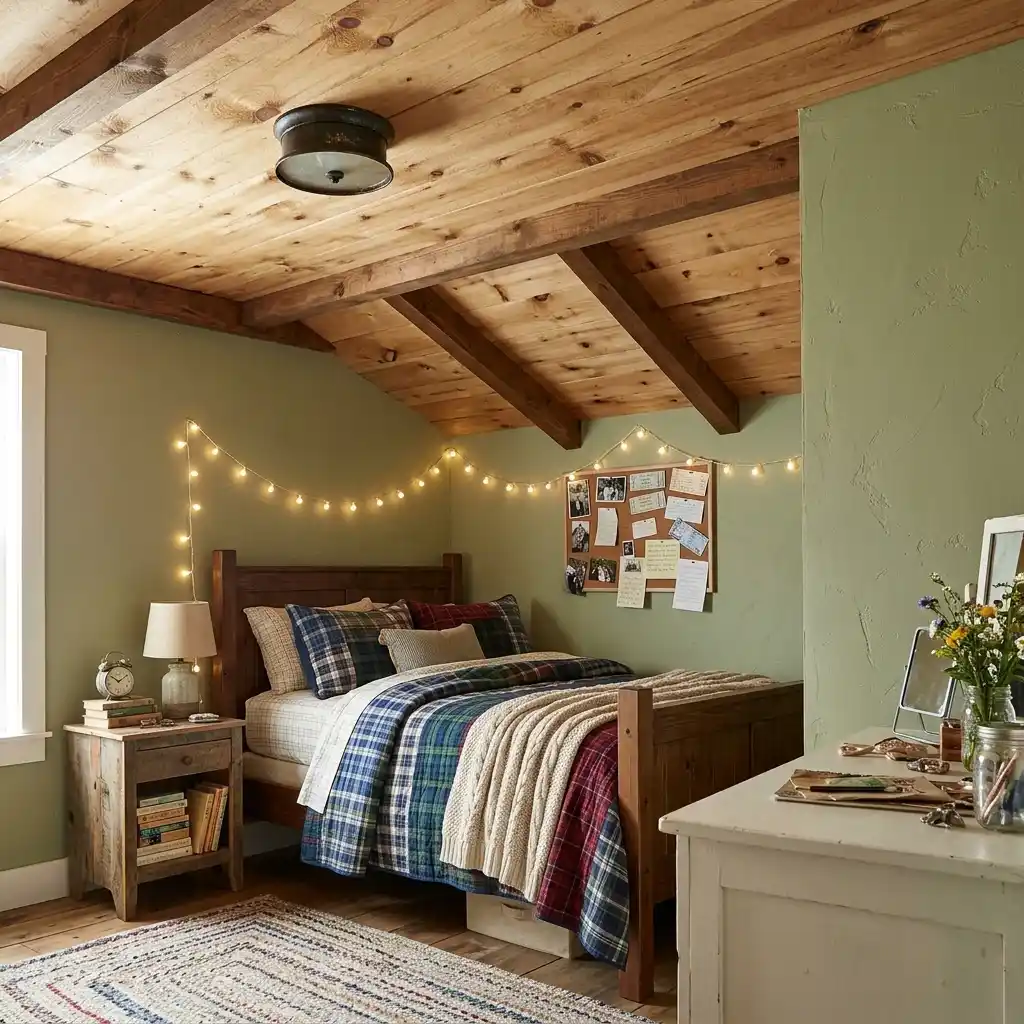 33. Add a Wood Ceiling to a Country Teen Bedroom