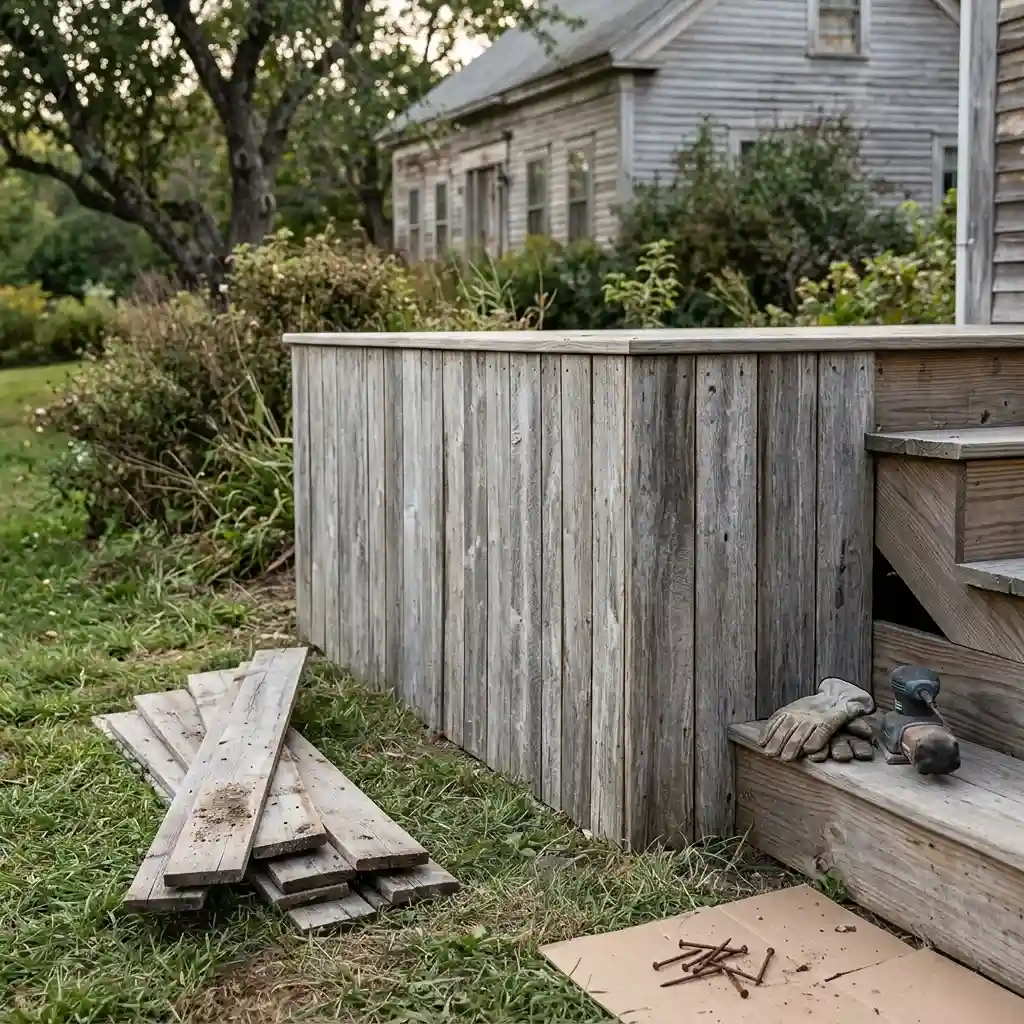 4. Repurpose Old Fence Boards for Free Skirting