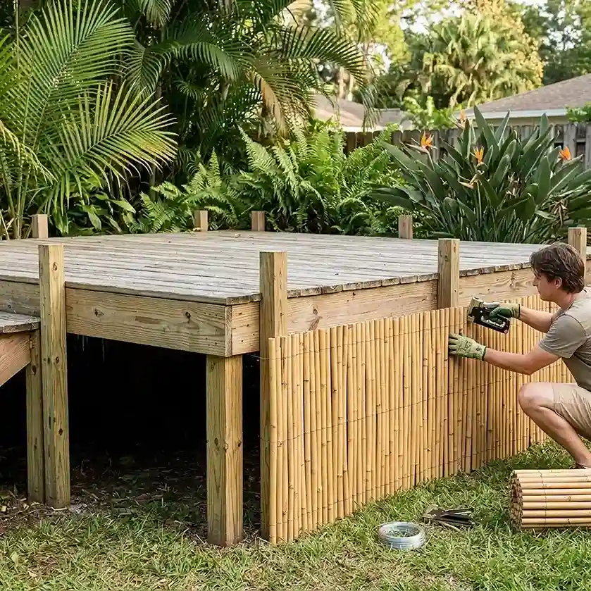 5. Try Bamboo Roll Fencing for a Tropical Budget Finish