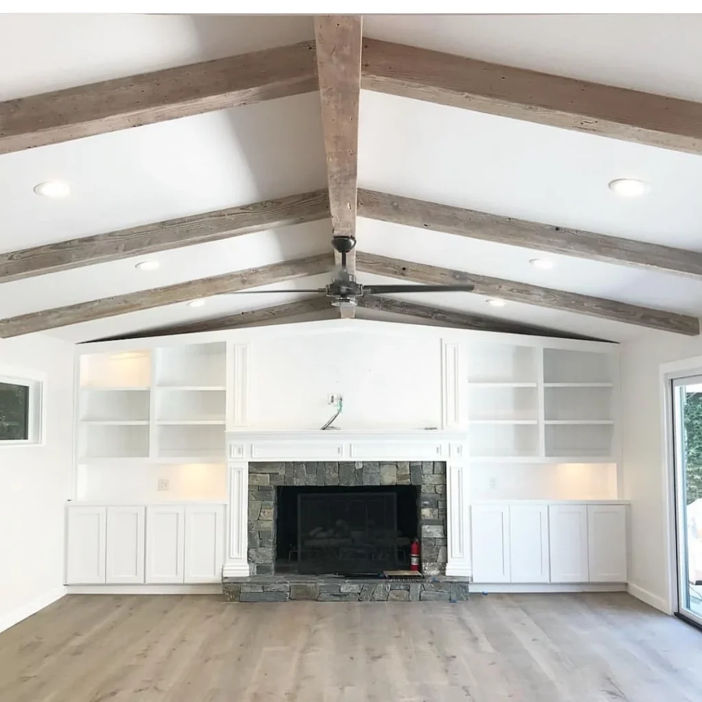 6. Add DIY Faux Wood Beams From Lumber