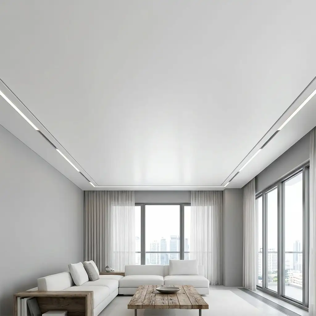 7. Use Stretch Fabric for a Modern Smooth Ceiling