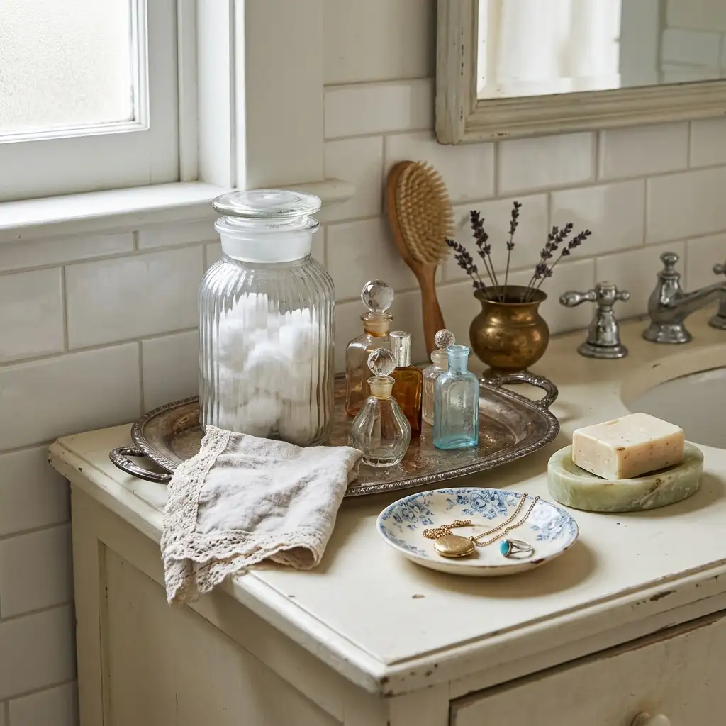 9. Style a Vintage Bathroom Counter