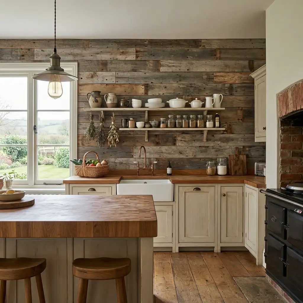 12. Use Reclaimed Wood for a Kitchen Accent Wall