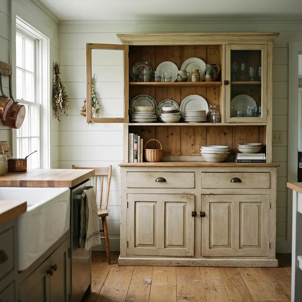 14. Choose a Farmhouse Dresser or Hutch for Storage
