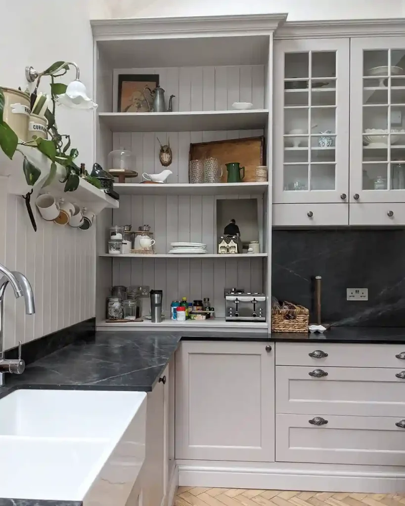 21. Incorporate a Victorian Dresser Cabinet With Glass Doors
