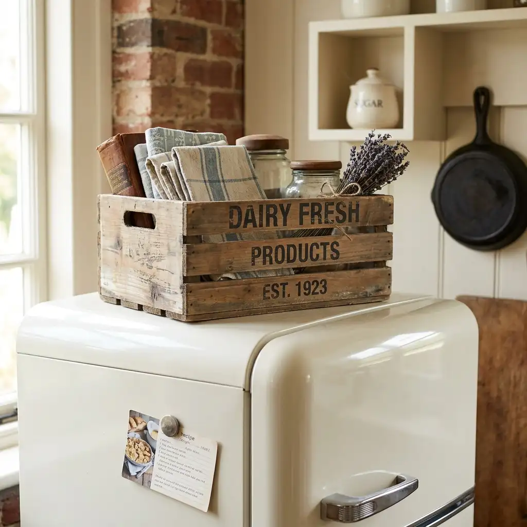 26. Add a Small Wooden Crate for Rustic Storage