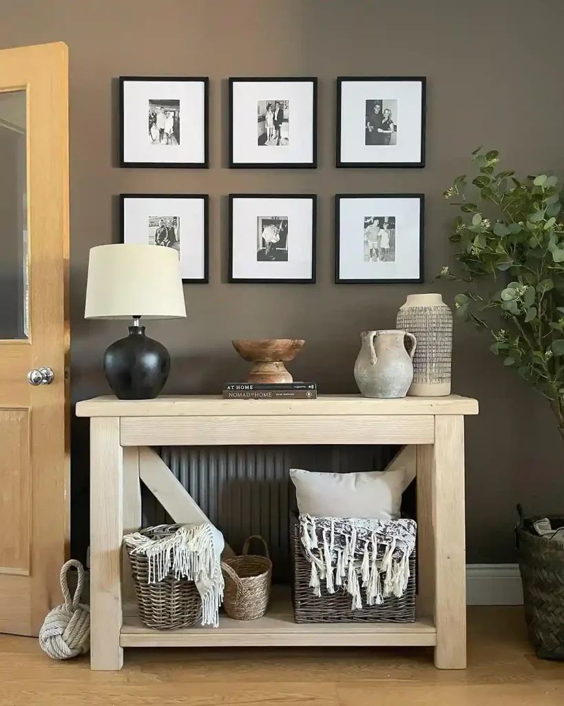27. Add Storage Baskets Under the Console Table