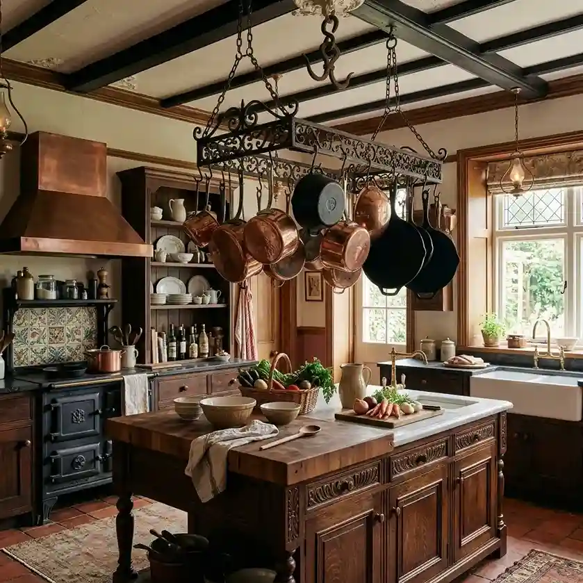 28. Add a Victorian Style Pot Rack Above the Island