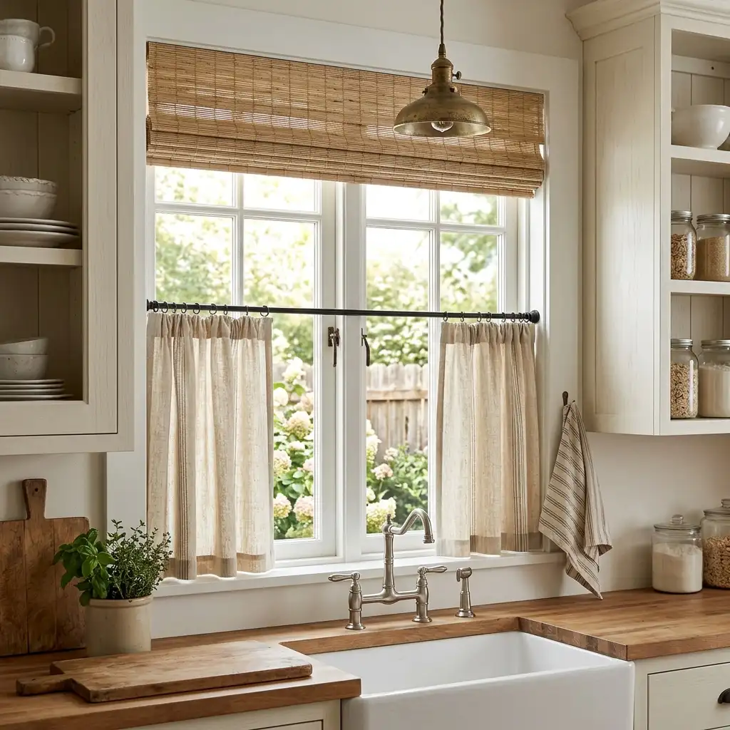 30. Add a Farmhouse Kitchen Window Treatment