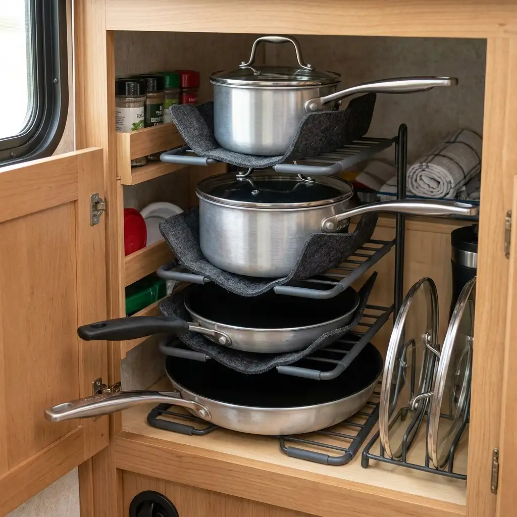9. Use a Stackable Pot and Pan Organizer