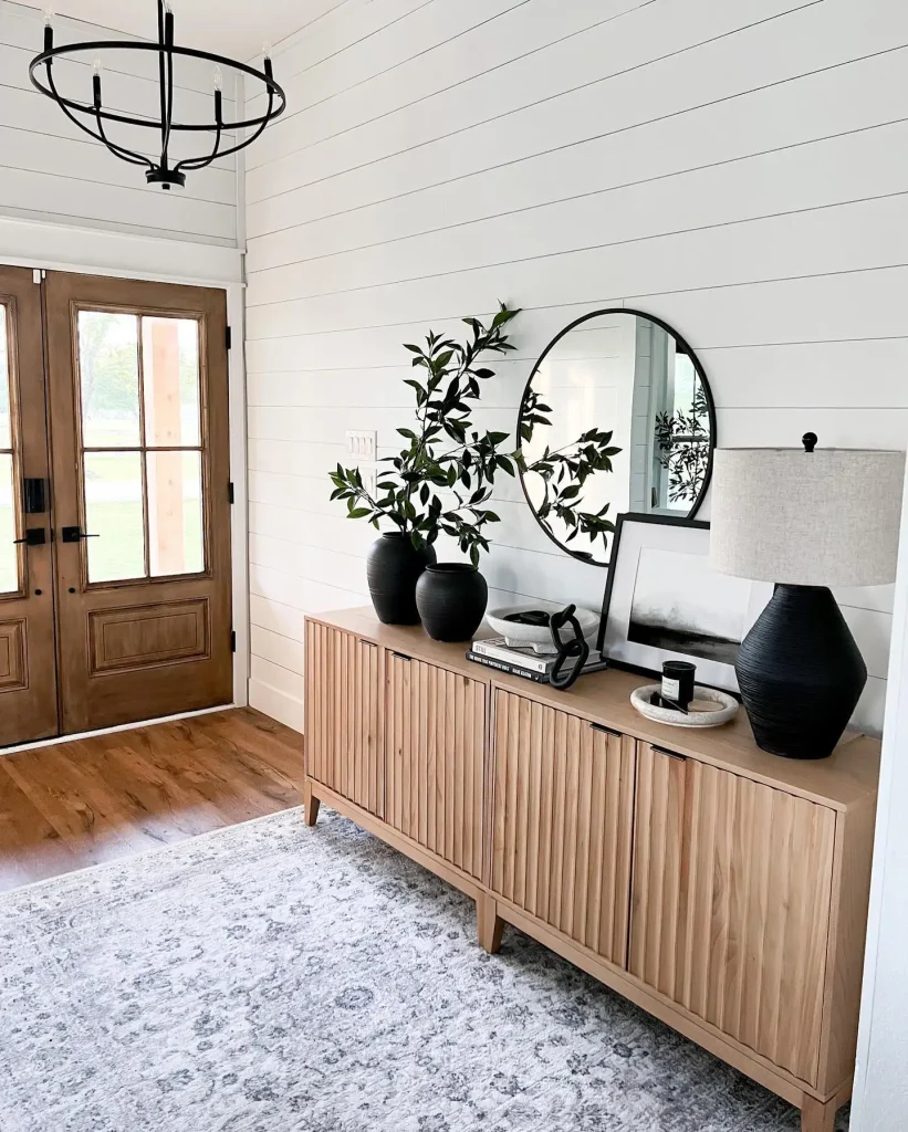 1. Classic Farmhouse Console Table With Shiplap Wall