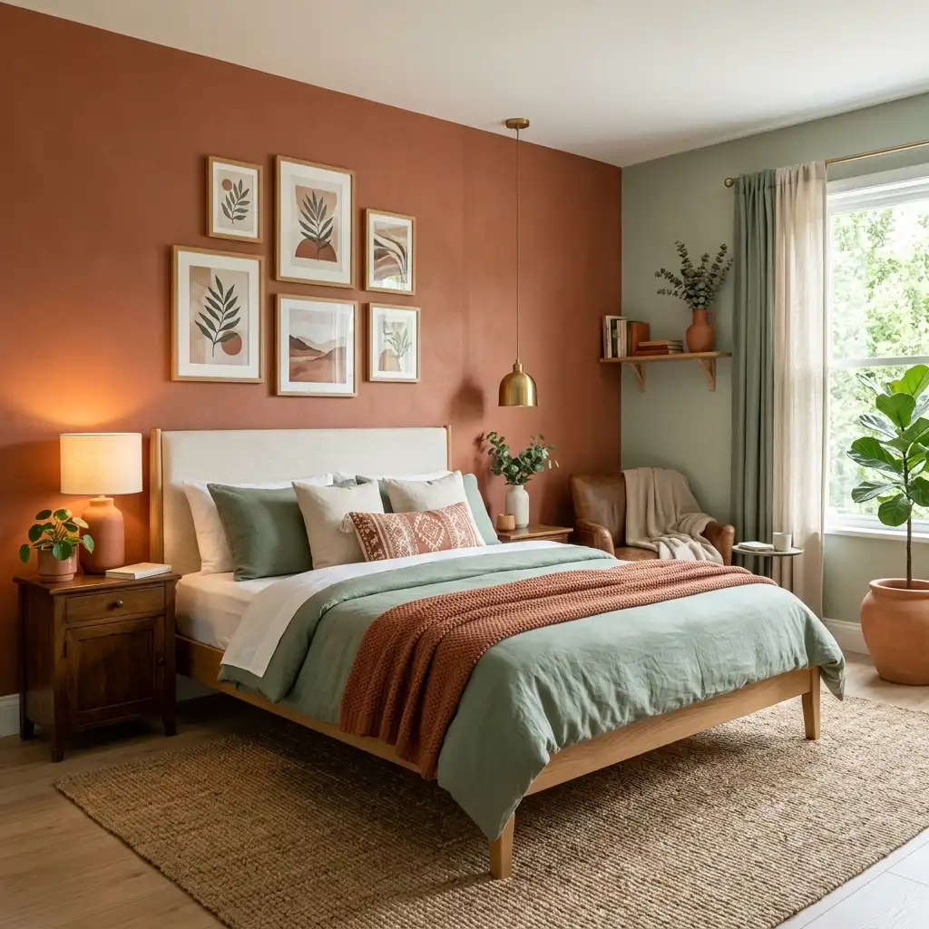 27 The Sage Green and Terracotta Bedroom
