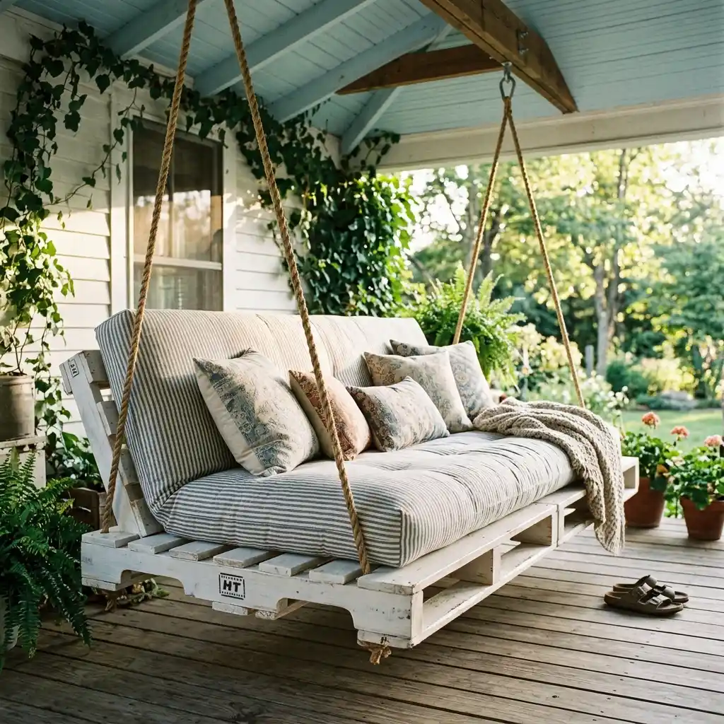 9. Pallet Wood DIY Swing Bed