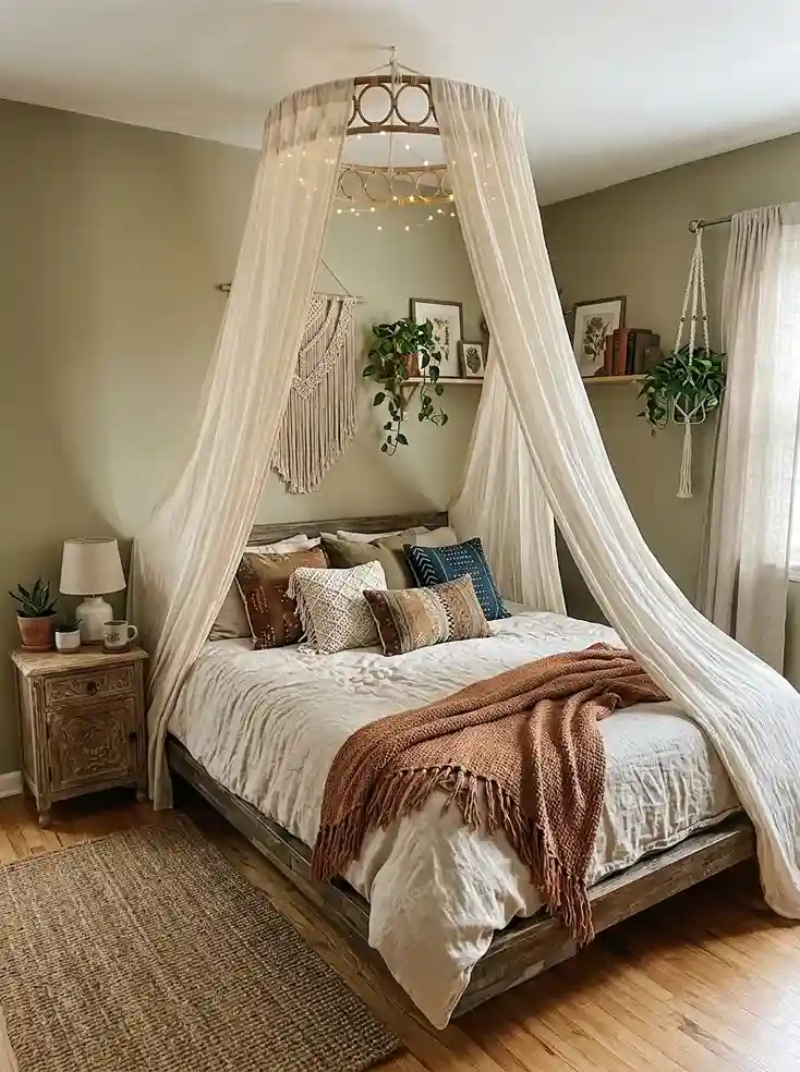 13. Build a Canopy Above the Bed With Sheer Fabric