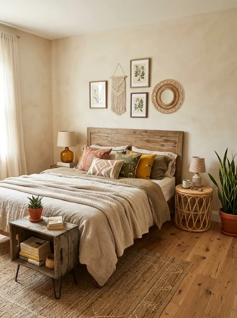 18. Bring in Natural Wood With Mismatched Nightstands